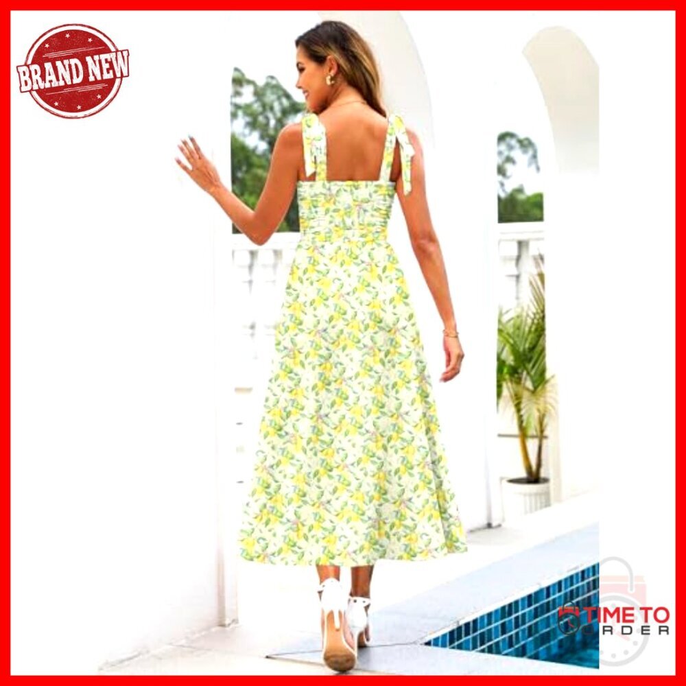 Maxi Dress with Pockets Smocked Back Spaghetti Strap Flowy Beach Vacation - Picture 4 of 7